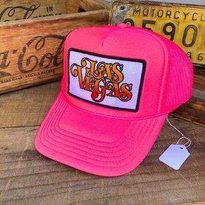 🆕✨AVIATOR NATION NEON PINK LAS VEGAS PATCH MESH LOW RISE TRUCKER HAT O/S NWT